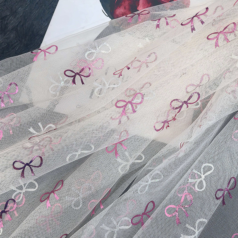 Table Runner - Niedlicher Tüllstoff mit Goldfolien-Schleifenmuster für Kinder-Bühnenkostüme,