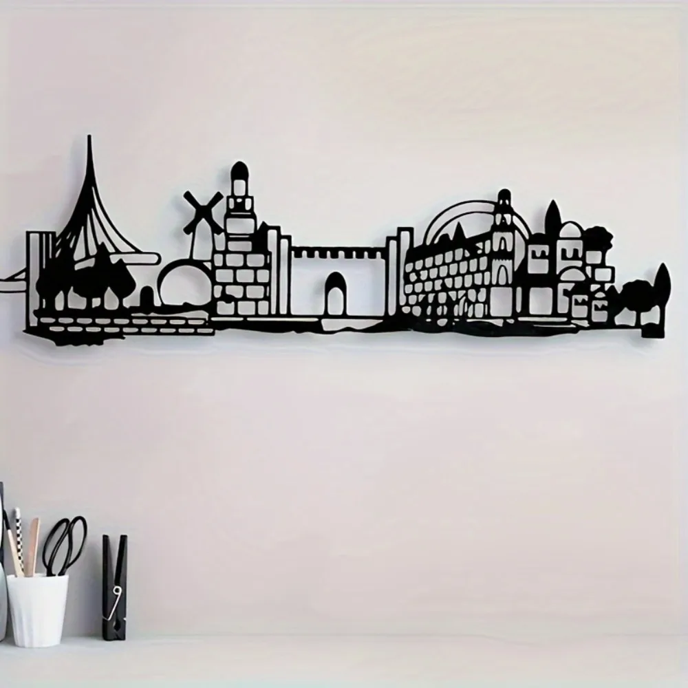Wall Art - CIFBUY Eisen-Wandkunst Jerusalem Skyline Altstadt-Silhouette Davidstern