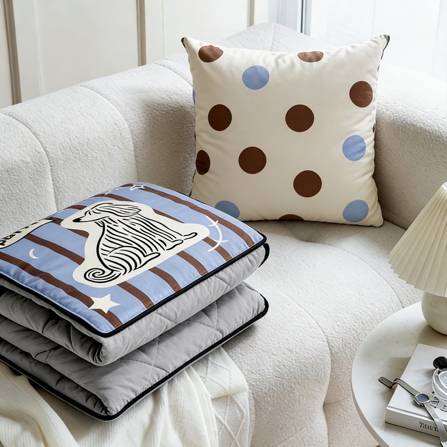 Throw Pillow - Niedliches Hundemuster Gestreifte Kissen-Decke, Vielseitig Einsetzbares